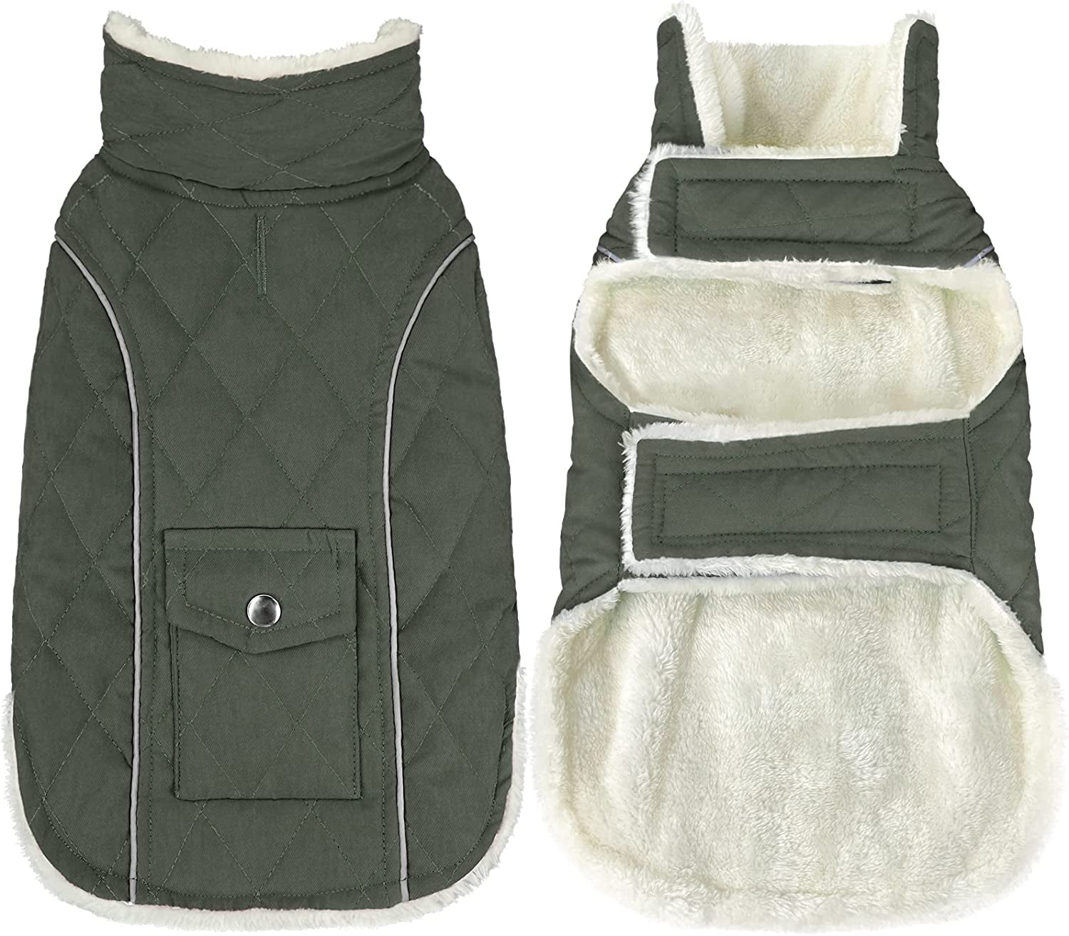 Malier Dog Winter Coat, Windproof Dog Cold Weather Coats with Real Pocket, Winter Dog Extra Warm Coat Dog Fleece Jacket Reflective Dog Clothes for Small Medium Large Dogs and Puppy (Medium, Green) Animals & Pet Supplies > Pet Supplies > Dog Supplies > Dog Apparel Malier Green Medium 