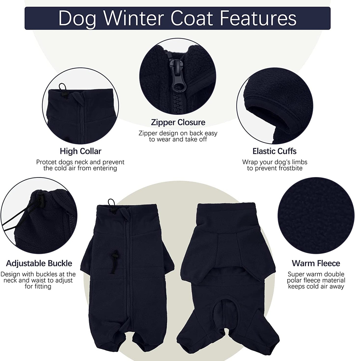 ROZKITCH Dog Winter Coat Soft Fleece Pullover Pajamas, Pet Windproof Warm Cold Weather Jacket Vest Cozy Onesie Jumpsuit Apparel Outfit Clothes for Small, Medium, Large Dogs Walking Hiking Travel Sleep Animals & Pet Supplies > Pet Supplies > Dog Supplies > Dog Apparel ROZKITCH   