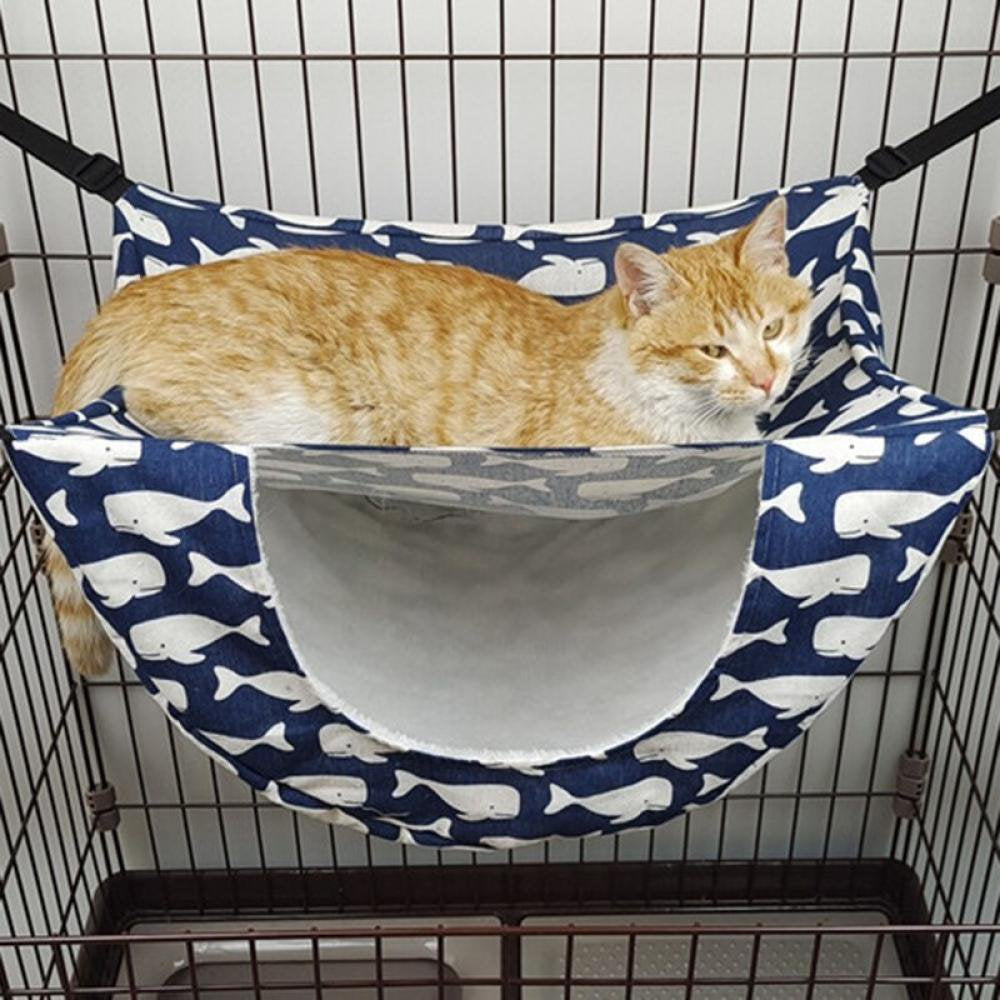 Hazel Tech Cat Hammock Cage, Double Layer Hanging Pet Bed for Cats Kitten Puppy Rabbits Ferrets, Cat Hammocks Perch Bed and Sleep Bag for Indoor Cats, Breathable Soft Plush Large Cat Hammock
