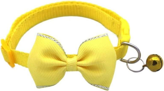 Dog Collar for Small Dogs,Soft Cat Collars Breakaway Pet Collar with Bow Tie Bells Pendant,Adjustable Collar for Small Medium Large Dogs(Yellow) Animals & Pet Supplies > Pet Supplies > Dog Supplies > Dog Apparel BEMEI Yellow  