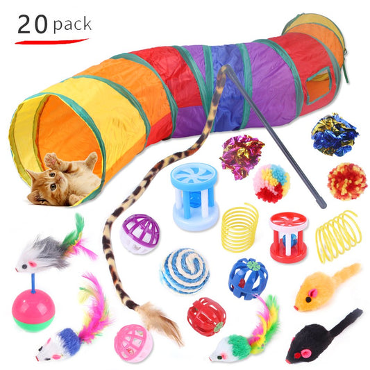 Goodwill 20 Pcs Cat Toys Kitten Toys Set, Collapsible Cat Tunnels for Indoor Cats, Interactive Cat Feather Toy, Fluffy Mouse Crinkle Balls Toys for Cat Puppy Kitty Kitten Animals & Pet Supplies > Pet Supplies > Cat Supplies > Cat Toys Goodwill Trading INC   
