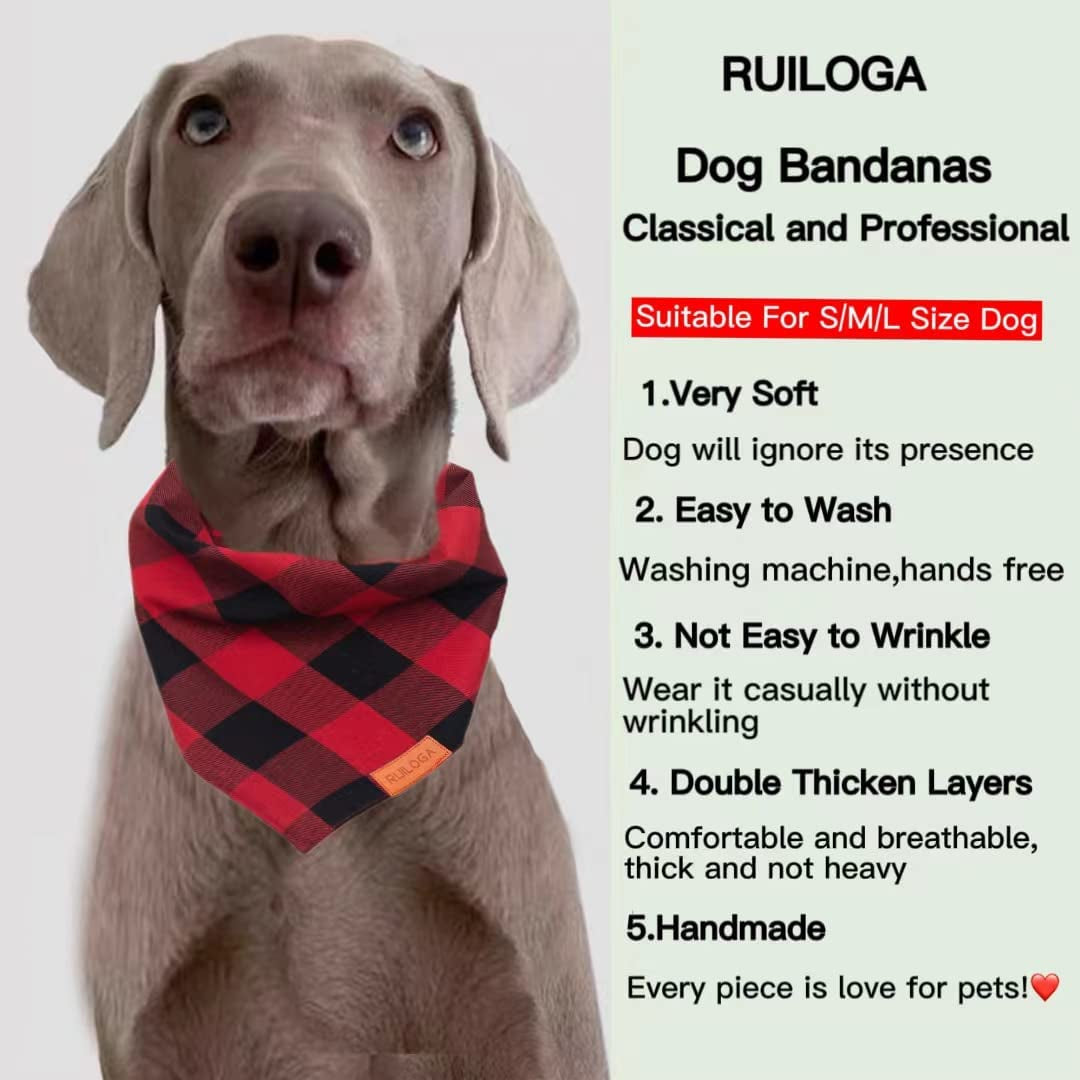 Buffalo Plaid Dog Bandanas 1Pack,Red Flannel Bandanas Scarfs Triangle Bibs for Small Medium Large Size Dogs and Cats Double Layer Thickening Washable Animals & Pet Supplies > Pet Supplies > Dog Supplies > Dog Apparel RUILOGA   