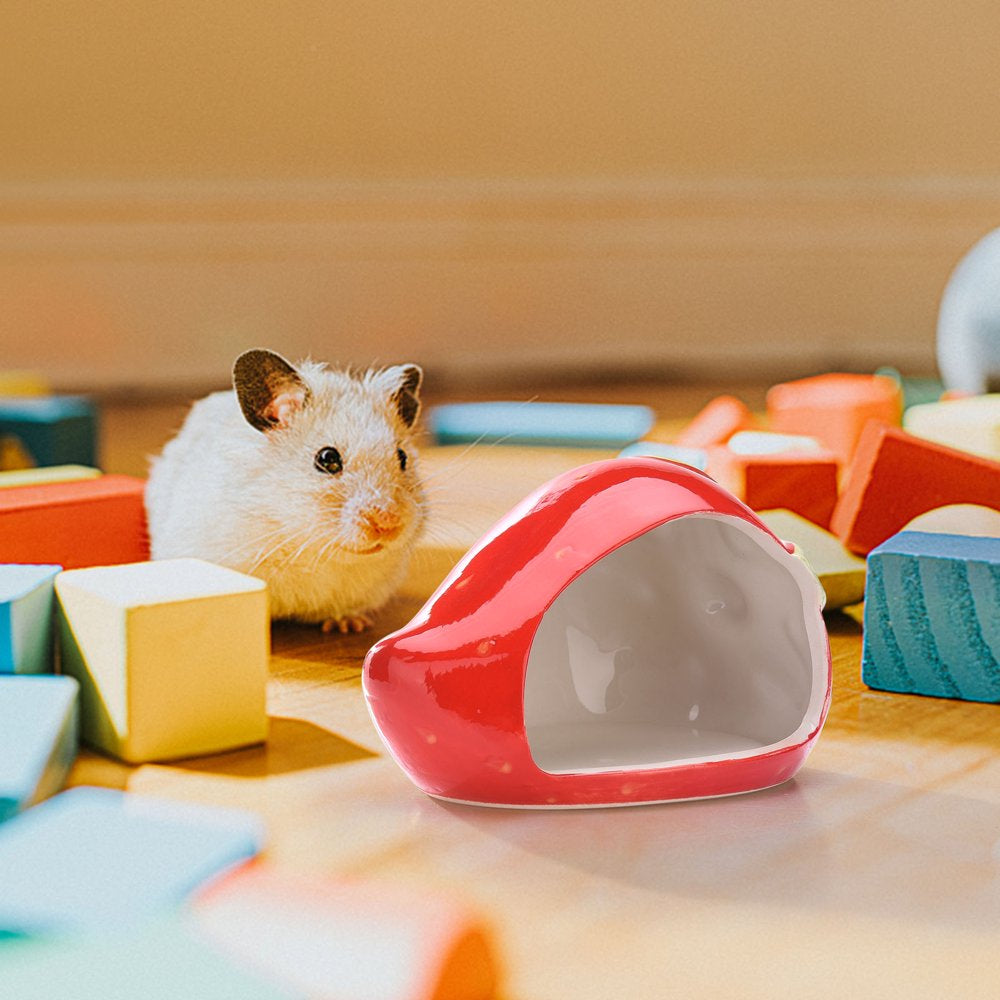 Ceramic Cartoon Strawberry Shape Hamster House Home Summer Cool Small Animal Pet Nesting Habitat Cage Accessories Animals & Pet Supplies > Pet Supplies > Small Animal Supplies > Small Animal Habitats & Cages QYMHOODS   