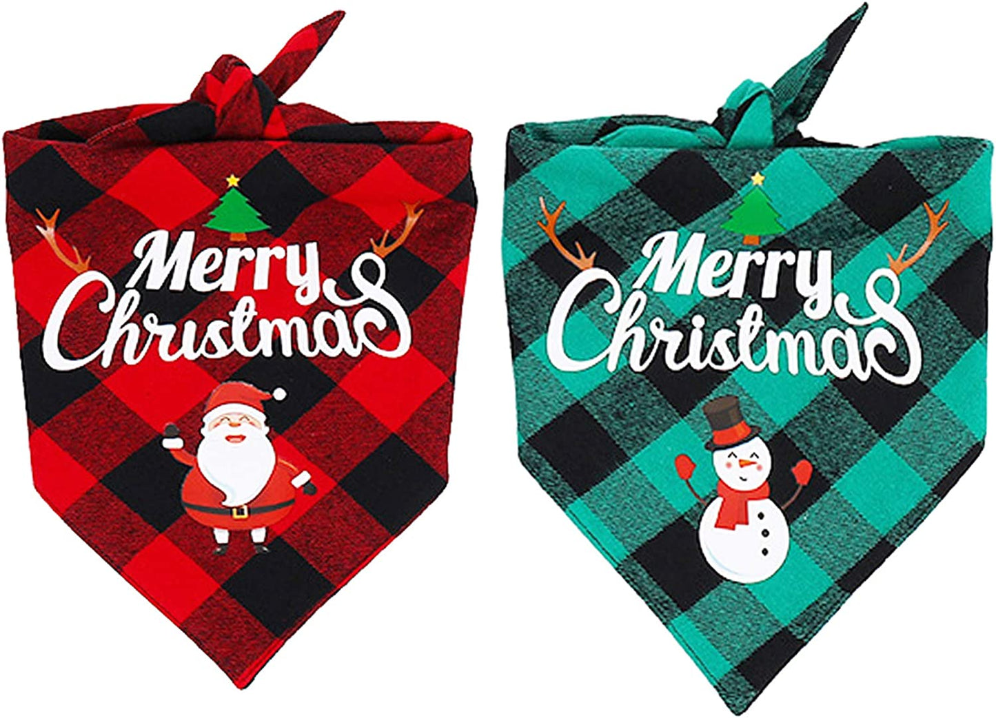 ADOGGYGO 2 Pack Dog Bandana Christmas Classic Plaid Pet Scarf Triangle Bibs Kerchief Merry Christmas Santa Snowman Print Pet Bandana for Medium Large Dogs Pets (Large, Red&Green) Animals & Pet Supplies > Pet Supplies > Dog Supplies > Dog Apparel ADOGGYGO   