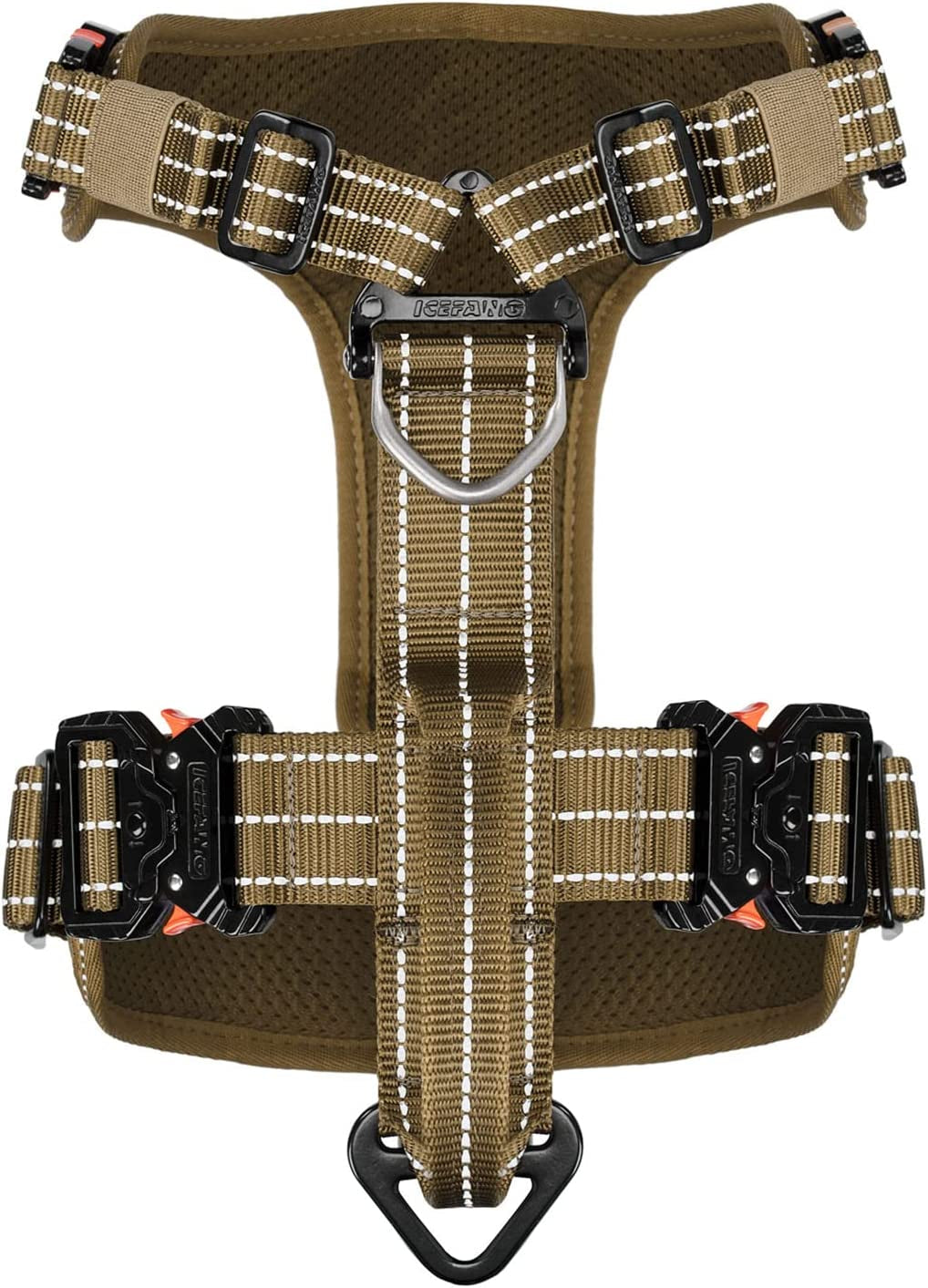 ICEFANG Tactical Dog Strap Harness (Full Metal Clip ) ,Pet Vest with Handle,5 Point Adjustable,Y-Shape Chest ,No-Pull Leash Clip for Walking Training (L (Neck:18"-24";Chest:28"-35"), Coyote Brown) Animals & Pet Supplies > Pet Supplies > Dog Supplies > Dog Apparel Frostwolf   