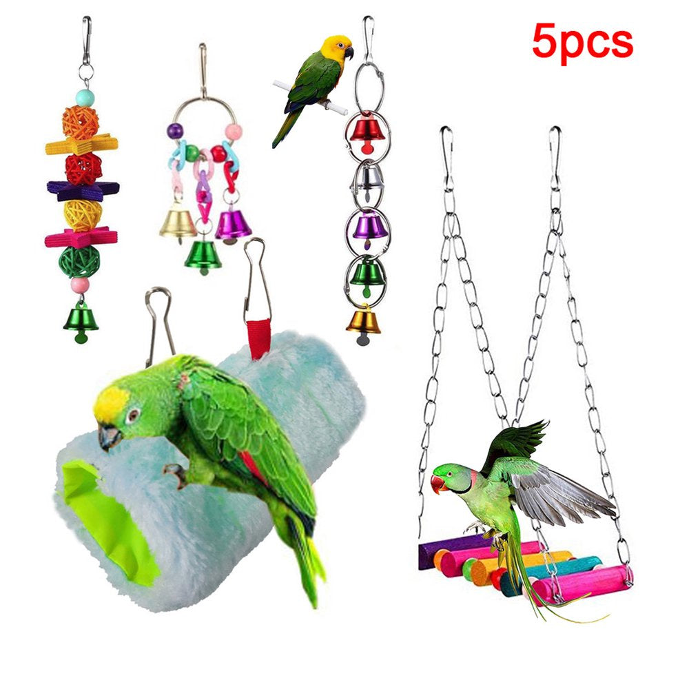 Pet Enjoy 5Pcs Bird Swing Chewing Toys,Parrot Hanging Swing Nest Hammock Bell Toys Bird Climbing Toys Suitable for Parrot Birdcage Accessories Animals & Pet Supplies > Pet Supplies > Bird Supplies > Bird Cage Accessories Pet Enjoy   