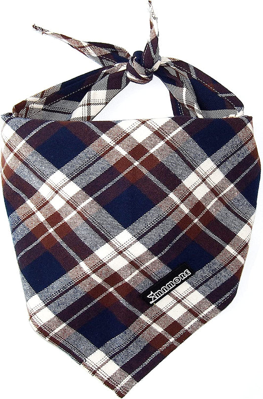 Adjustable Plaid Dog Bandanas,1Pc Soft Washable Cotton Triangle Bib Kerchief Scarfs for Small Medium Large Dogs and Cats (Brown&Blue, Large) Animals & Pet Supplies > Pet Supplies > Dog Supplies > Dog Apparel MAMORE Brown&Blue Small 