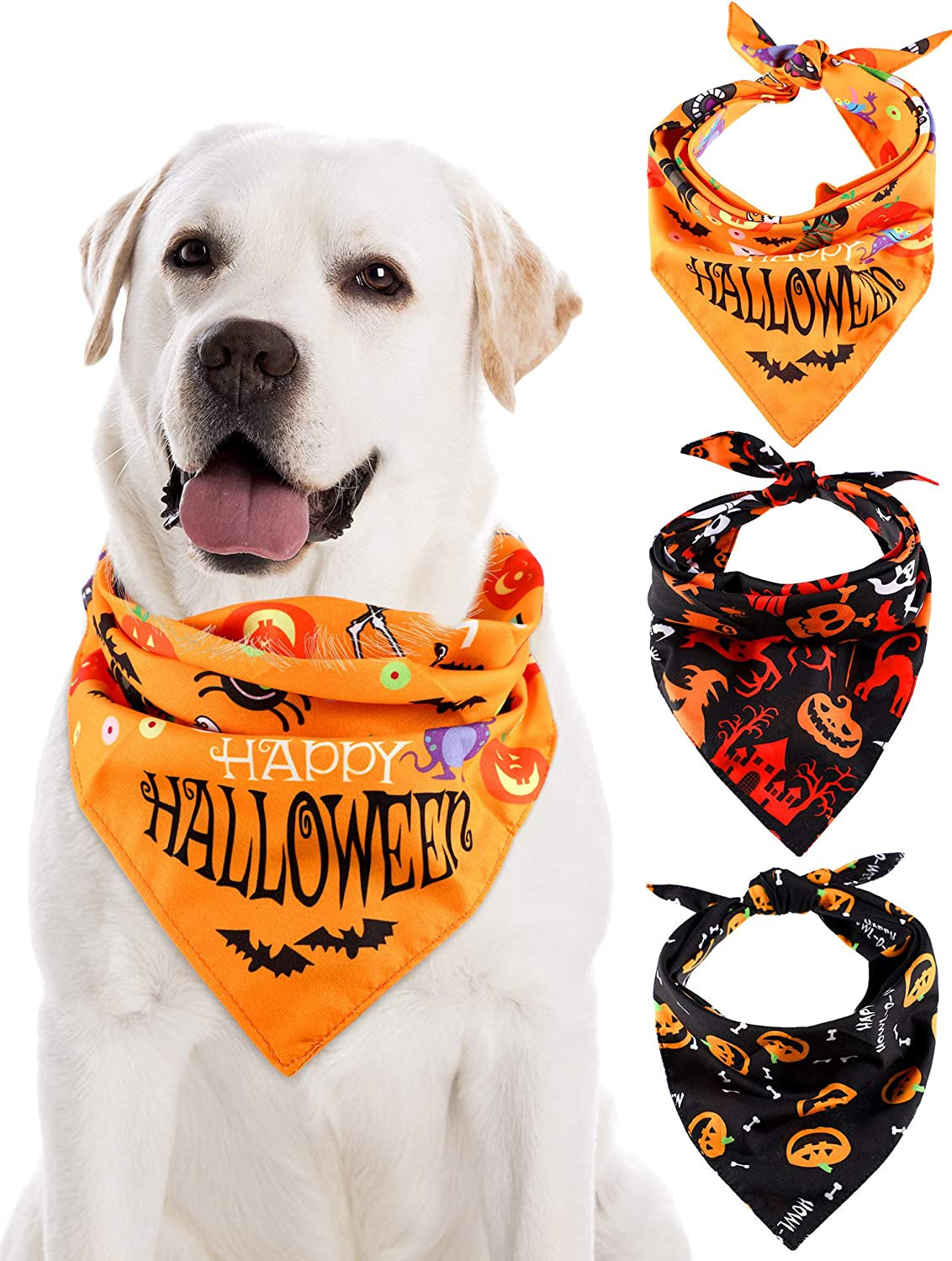 3 Pieces Halloween Dog Triangle Scarf Pet Bandanas Pumpkin Bat Ghost Drool Bibs Scarf for Pet Dog Cat Animals & Pet Supplies > Pet Supplies > Dog Supplies > Dog Apparel Frienda   