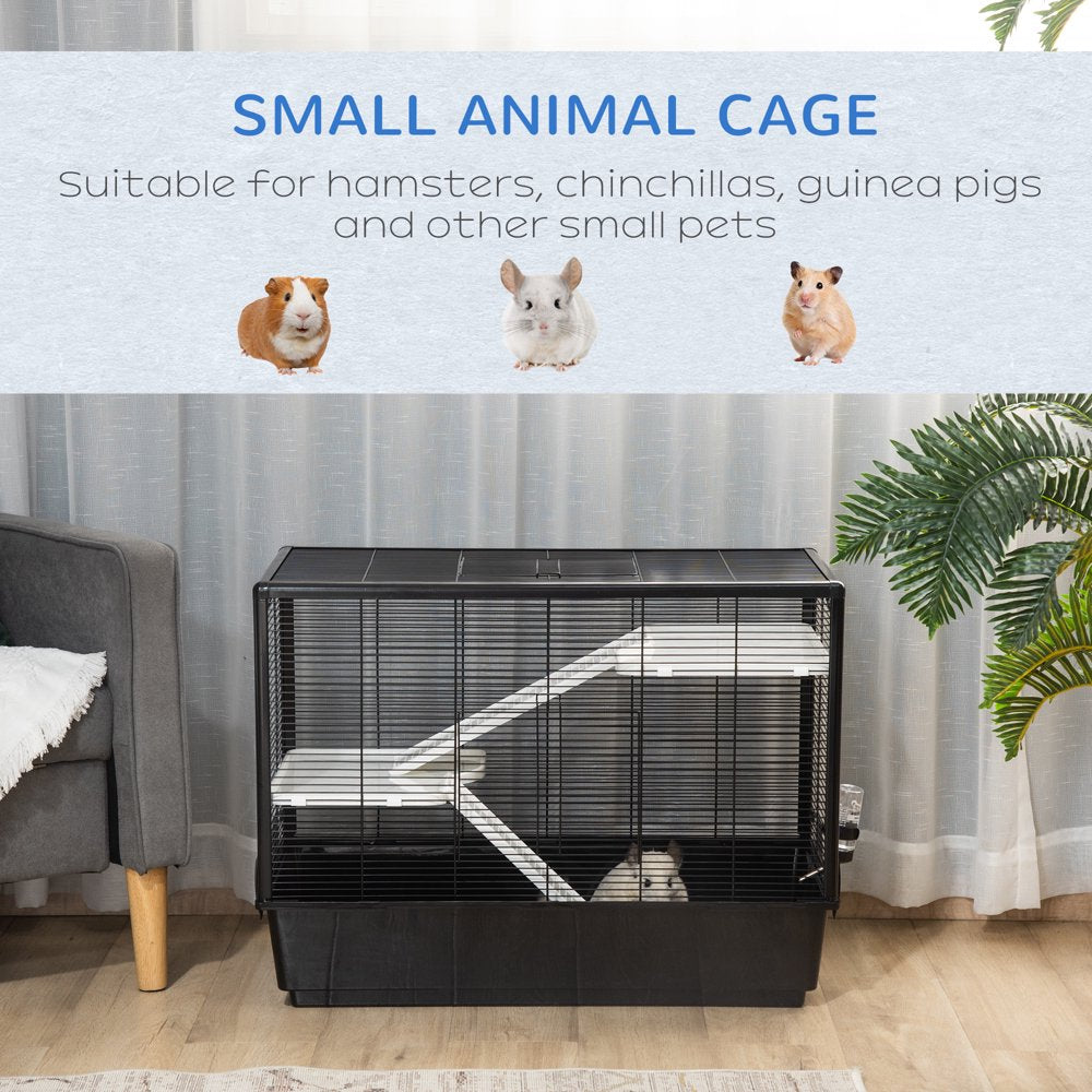 Pawhut Small Animal Cage Habitat Indoor Pet Play House for Guinea Pigs Hamsters Chinchillas, with Accessories Water Bottle Balcony Ramp Food Dish, 31.5"X19"X 22.75", Black Animals & Pet Supplies > Pet Supplies > Small Animal Supplies > Small Animal Habitats & Cages Aosom LLC   