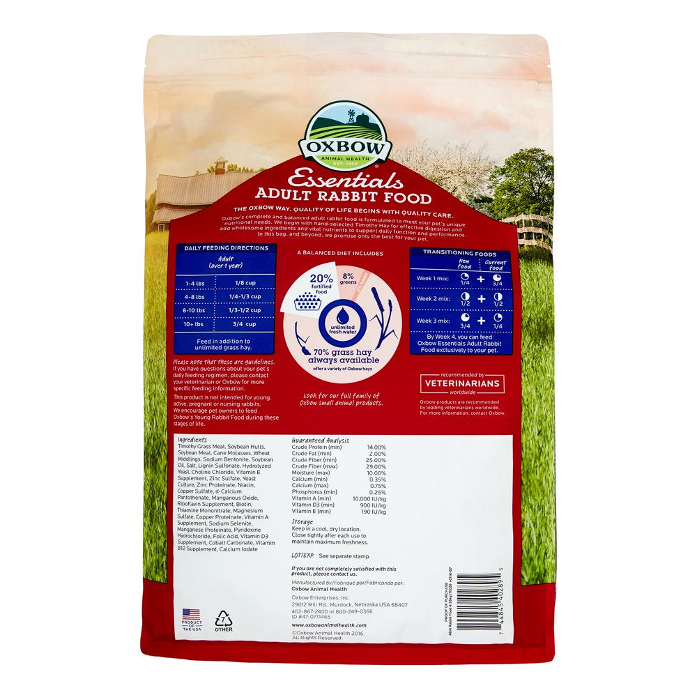 Oxbow Pet Products Essentials Adult Rabbit Food, 10 Lbs. Dry Animals & Pet Supplies > Pet Supplies > Small Animal Supplies > Small Animal Food Mars Petcare   