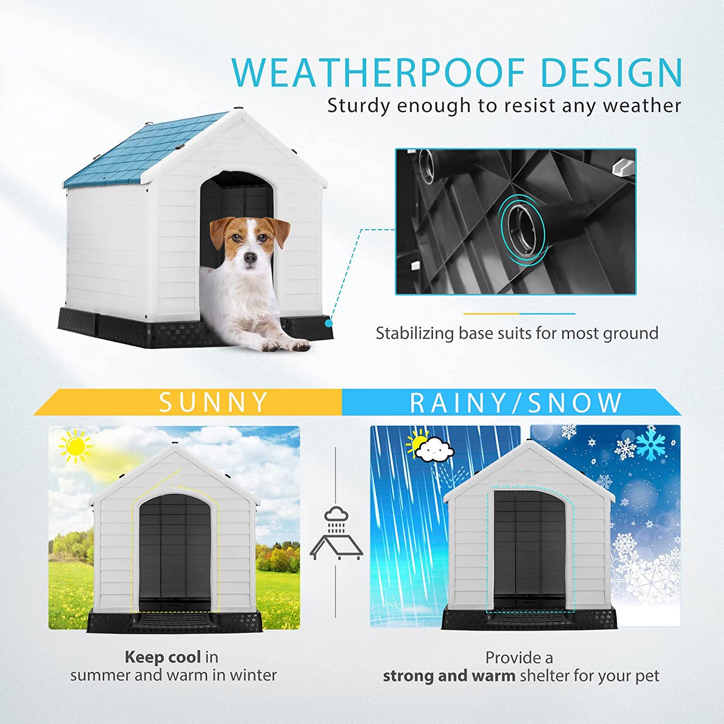 EXTFIT Durable Waterproof Plastic Pet Dog House Indoor Outdoor Puppy Shelter Kennel with Air Vents and Elevated Floor