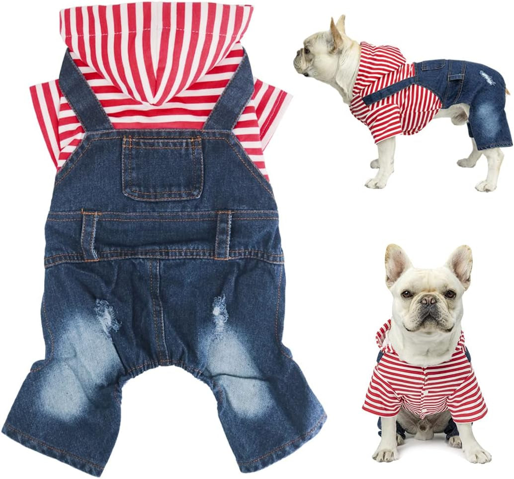 Companet Pet Clothes Pet Denim Dog Jeans Jumpsuit Overall Strip Hoodie Coat Small Medium Dogs Cats Classic Jacket Puppy Blue Vintage Washed Animals & Pet Supplies > Pet Supplies > Dog Supplies > Dog Apparel mondon Red Medium 