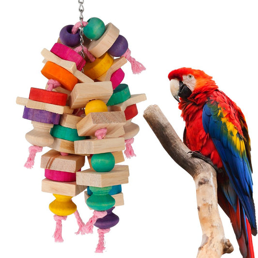 Eummy 1Pcs Parrot Chew Toys Safe Materials Bird Parrot Hanging Bite Wooden Blocks Cage Fun Toy for Chewing Climbing Biting Wooden Knots Blocks Chewing Toys with Adjustable Height Parrot Toys for Mos Animals & Pet Supplies > Pet Supplies > Bird Supplies > Bird Toys Eummy   