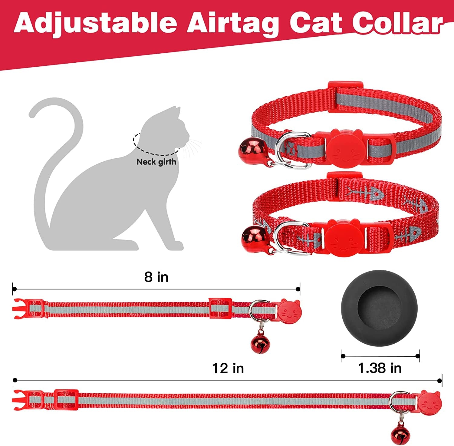 DILLYBUD Airtag Cat Collar Holder 2 Pack Reflective Air Tag Cat Collars Breakaway with Bell, Silicone Waterproof Airtag Case Compatible with Apple Airtag for Small Pets Puppy Kitten Electronics > GPS Accessories > GPS Cases DILLYBUD   