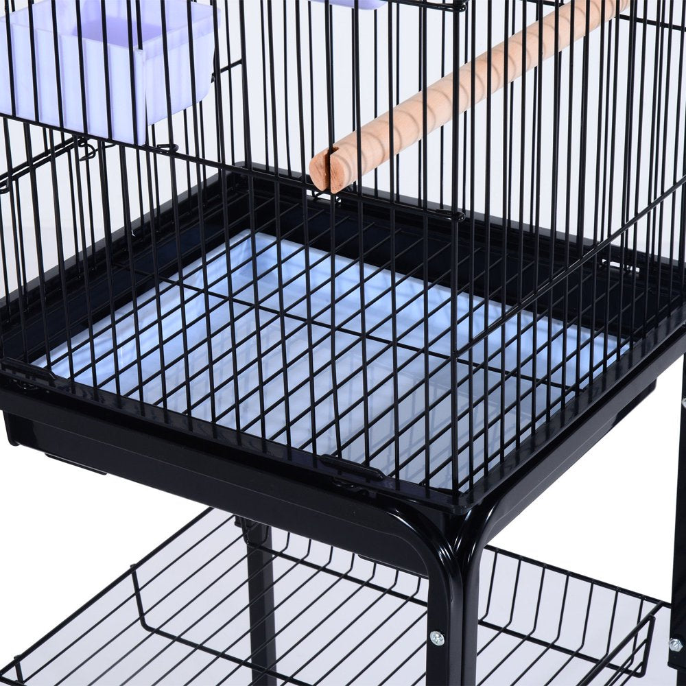 Pawhut 51" Metal Indoor Bird Cage Starter Kit with Detachable Rolling Stand, Storage Basket, and Accessories, Black Animals & Pet Supplies > Pet Supplies > Bird Supplies > Bird Cage Accessories Pawhut   