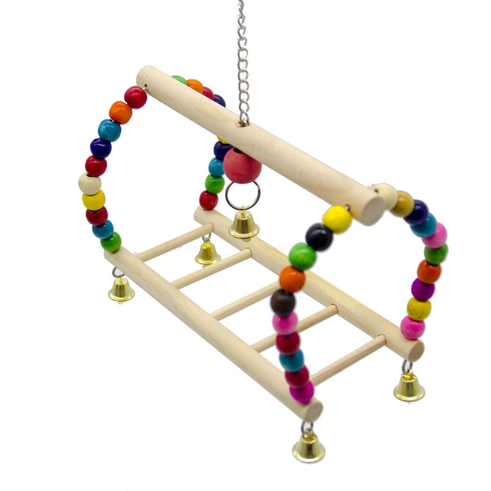 Sardfxul Bird Parrot Toy Hanging Bird Swing Perch Wooden Parrot Ladder Bird Cage Chew Bell Toy with Colorful Beads for Birds Cockatiel Cockatoo Lovebird Animals & Pet Supplies > Pet Supplies > Bird Supplies > Bird Ladders & Perches Sardfxul   