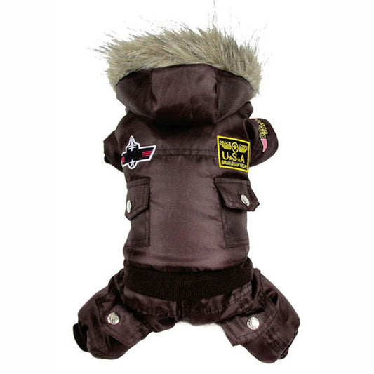 Canddidliike Waterproof Airman Fleece Pet Snowsuit Hooded Jumpsuit Winter Coat for Cat Dog Apparel - M, Coffee Animals & Pet Supplies > Pet Supplies > Dog Supplies > Dog Apparel Canddidliike Coffee  