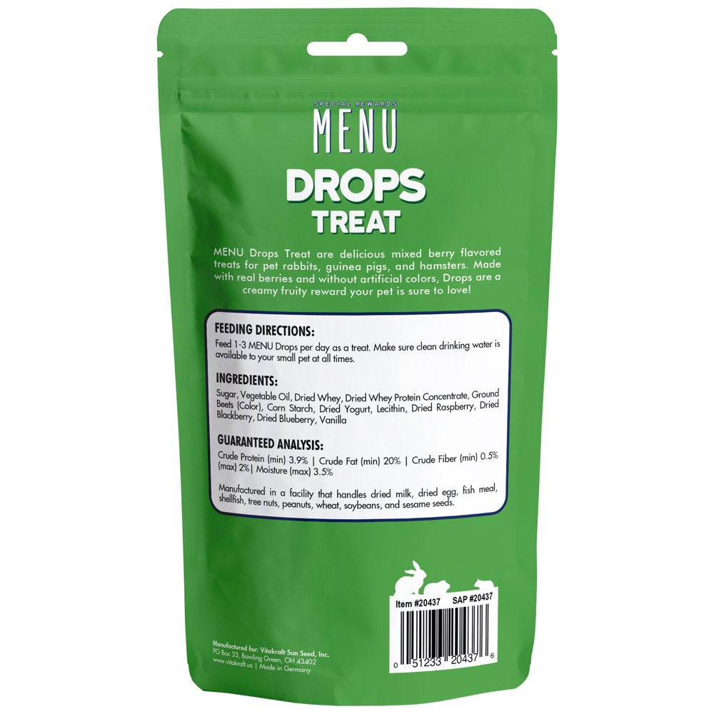 Menu Drops Treat with Mixed Berry Flavor for Pet Rabbits, Guinea Pigs and Hamsters, 3Oz. Animals & Pet Supplies > Pet Supplies > Small Animal Supplies > Small Animal Treats Vitakraft   