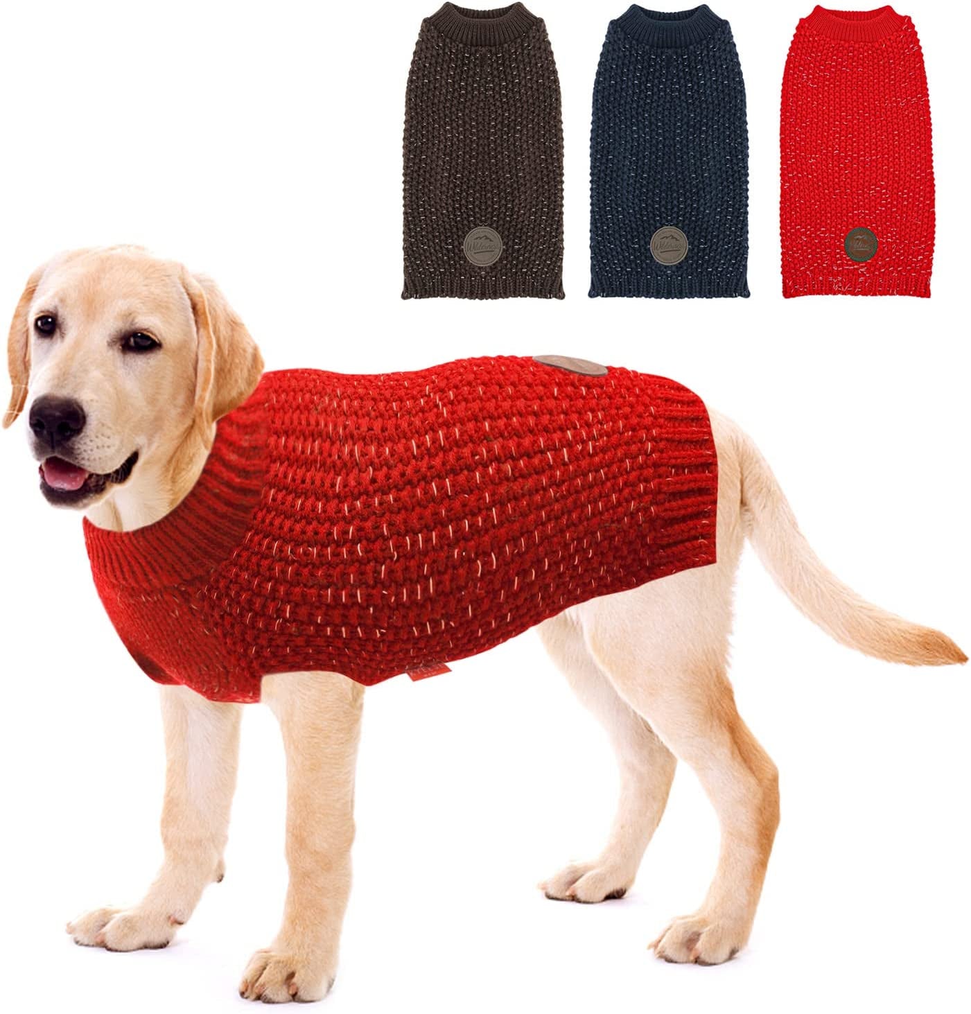 KYEESE Dogs Sweaters Heavy for Medium Dogs Reflective Pullover Dog Knitwear for Fall Winter Animals & Pet Supplies > Pet Supplies > Dog Supplies > Dog Apparel kyeese Red M (24-30lbs) 