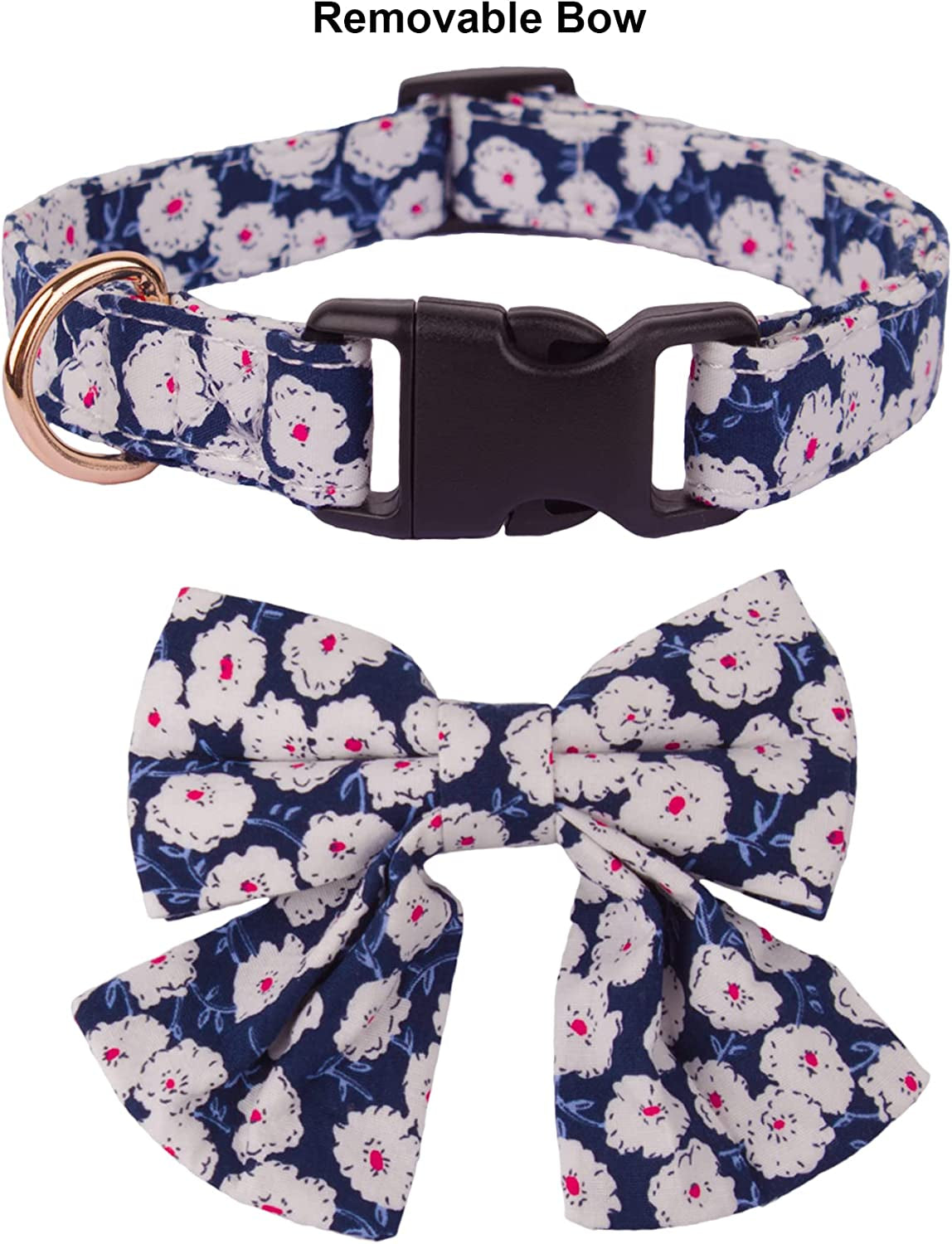 Dog Collar with Bow, Cute Floral Dog Bow Tie Collar, Adjustable Dog Collars for Small Medium Large Dogs Pets (Large, Floral) Animals & Pet Supplies > Pet Supplies > Dog Supplies > Dog Apparel PTDECOR   