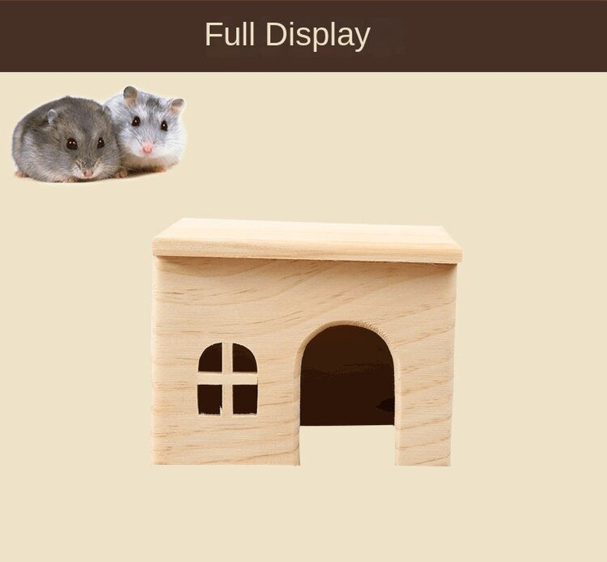 Hamster Hideout Wooden Hut Small Animal Habitat Decor Mini Hideaway Cage