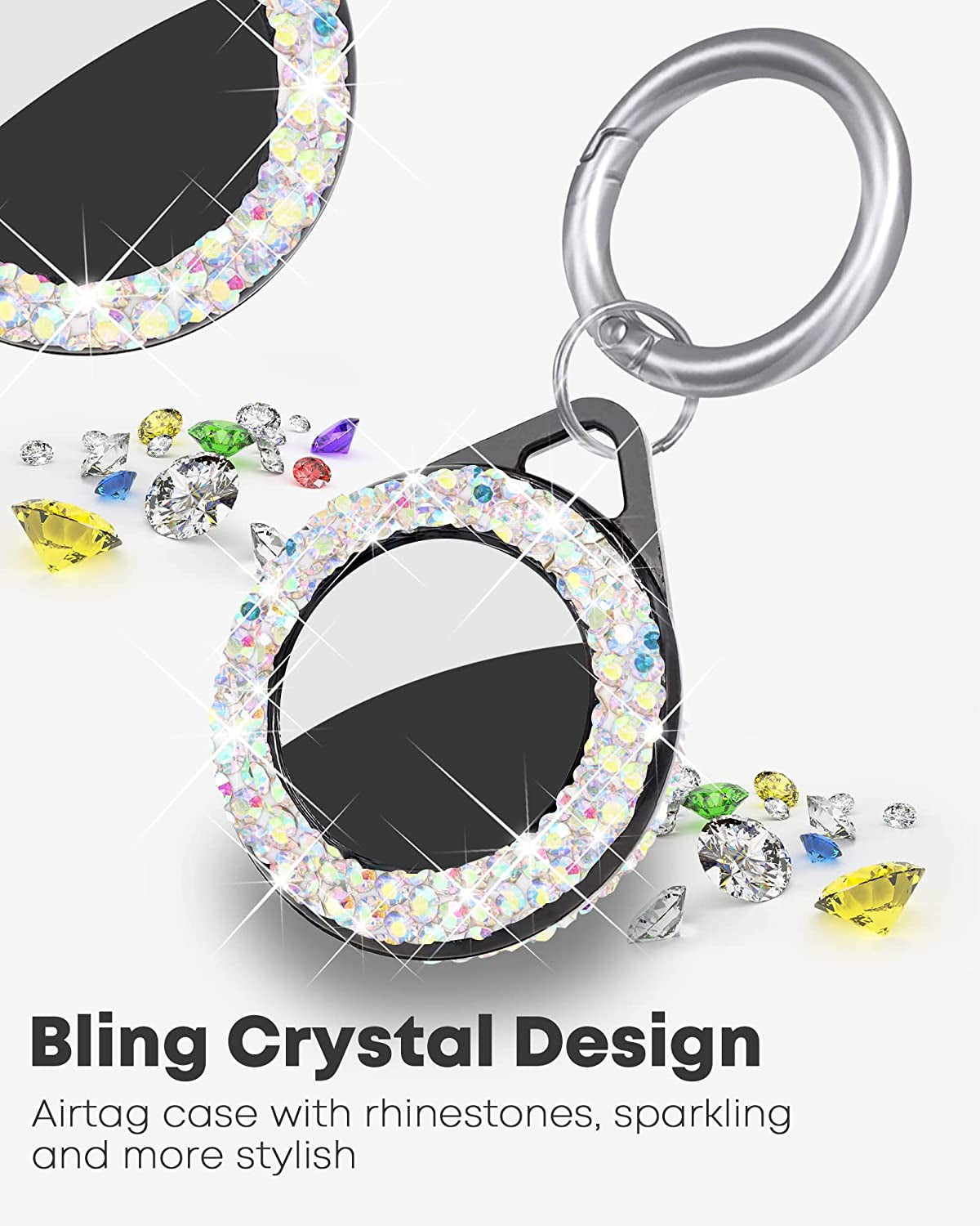 Bling Case Compatible with Apple Airtags, Rhinestone Air Tag Finder Holder Case Crystal Airttag Accessories with Keychain for Key Wallet Luggage Dog Cat Pet Collar (Multicolor) Electronics > GPS Accessories > GPS Cases Hidoer   