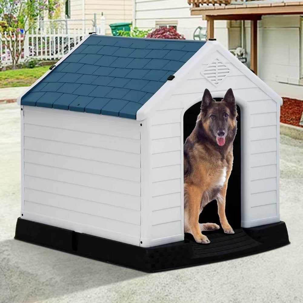 Plastic Dog House for Small Medium Large Dogs, 26 Inch High Large Doghouse Indoor Outdoor Durable Waterproof Pet House with Base Support for Winter Animals & Pet Supplies > Pet Supplies > Dog Supplies > Dog Houses Dog House 34.5" x 30.5" x 32"  