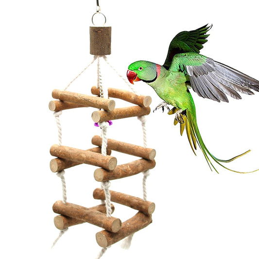 Visland Bird Parakeet Cockatiel Parrot Toys,Natural Wood Hanging Bell Pet Bird Cage Hammock Swing Climbing Ladders Wooden Perch Mirror Chewing Toy