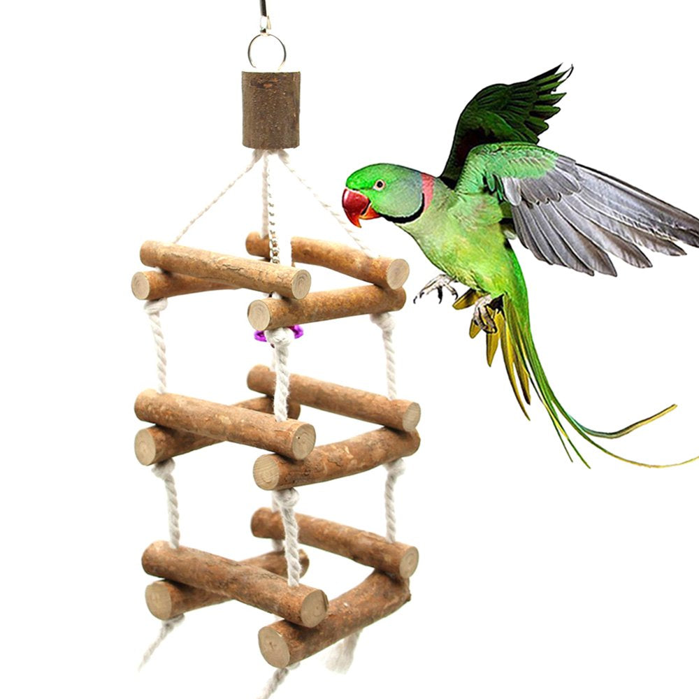 Visland Bird Parakeet Cockatiel Parrot Toys,Natural Wood Hanging Bell Pet Bird Cage Hammock Swing Climbing Ladders Wooden Perch Mirror Chewing Toy Animals & Pet Supplies > Pet Supplies > Bird Supplies > Bird Ladders & Perches Visland   