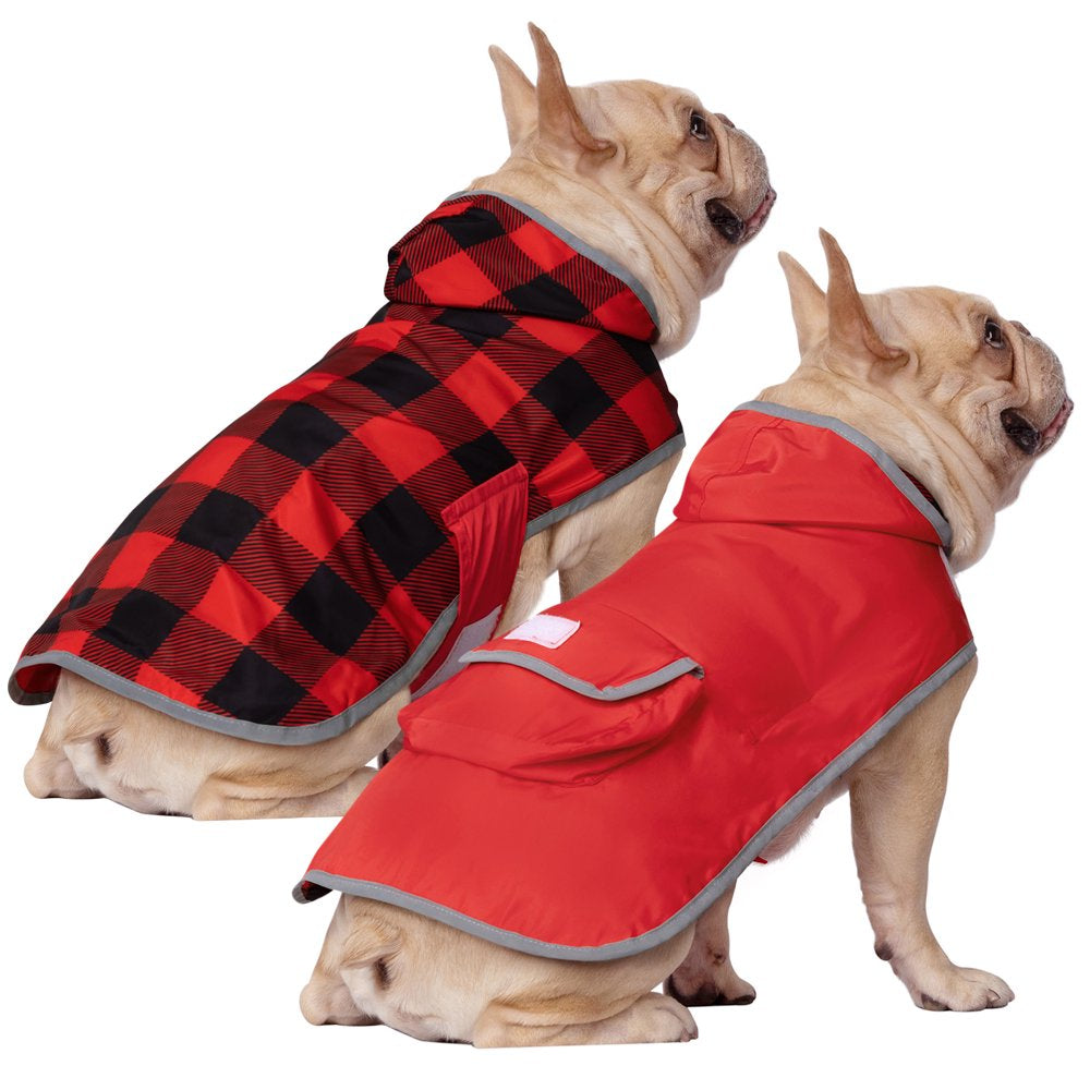 HDE Reversible Dog Raincoat Hooded Slicker Poncho Rain Coat Jacket for Small Medium Large Dogs Dinosaurs - XXL Animals & Pet Supplies > Pet Supplies > Dog Supplies > Dog Apparel HDE M Buffalo Plaid / Red 