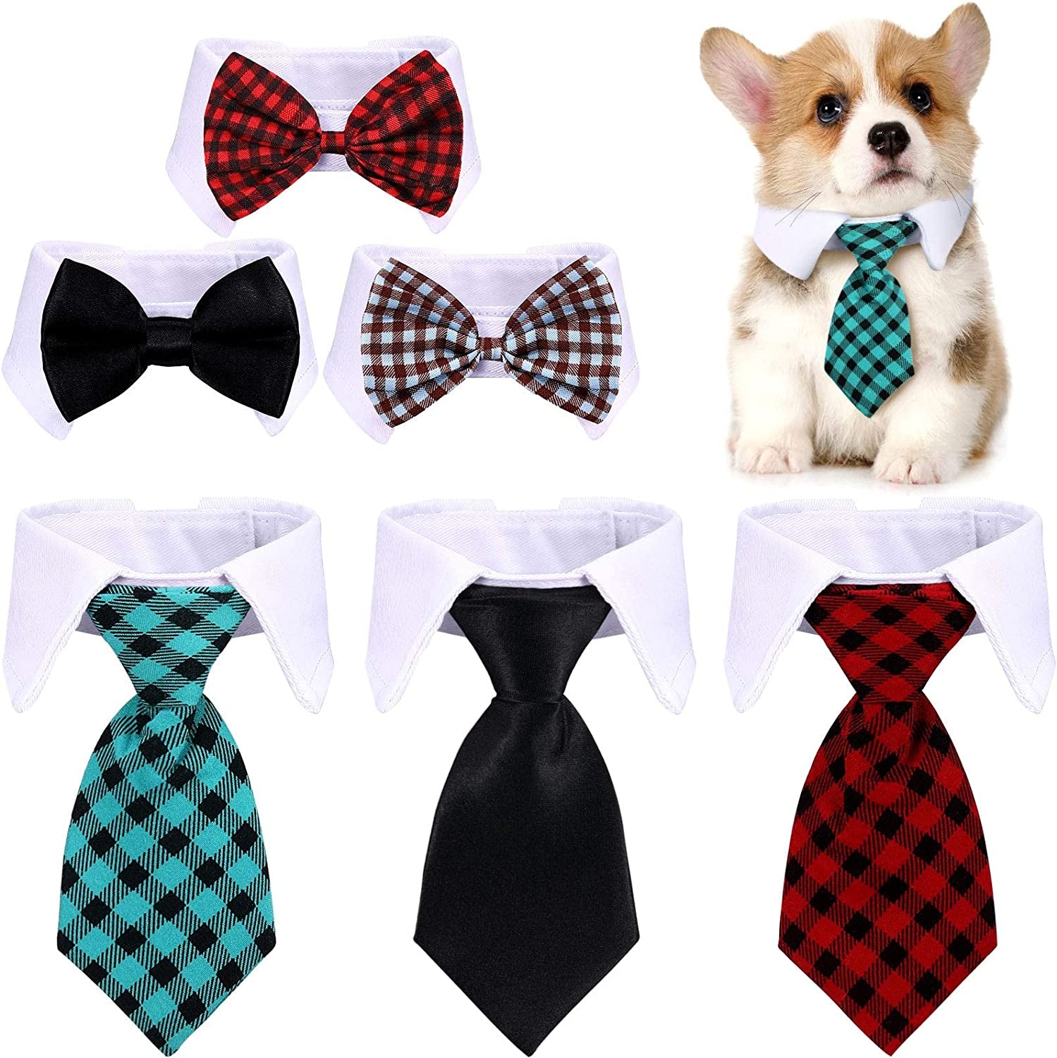 6 Pieces Adjustable Pet Bow Tie Plaid Black Red Pet Formal Tuxedo Costume Necktie Collar Puppy Grooming Ties for Small Dogs and Cats (S) Animals & Pet Supplies > Pet Supplies > Dog Supplies > Dog Apparel Syhood   