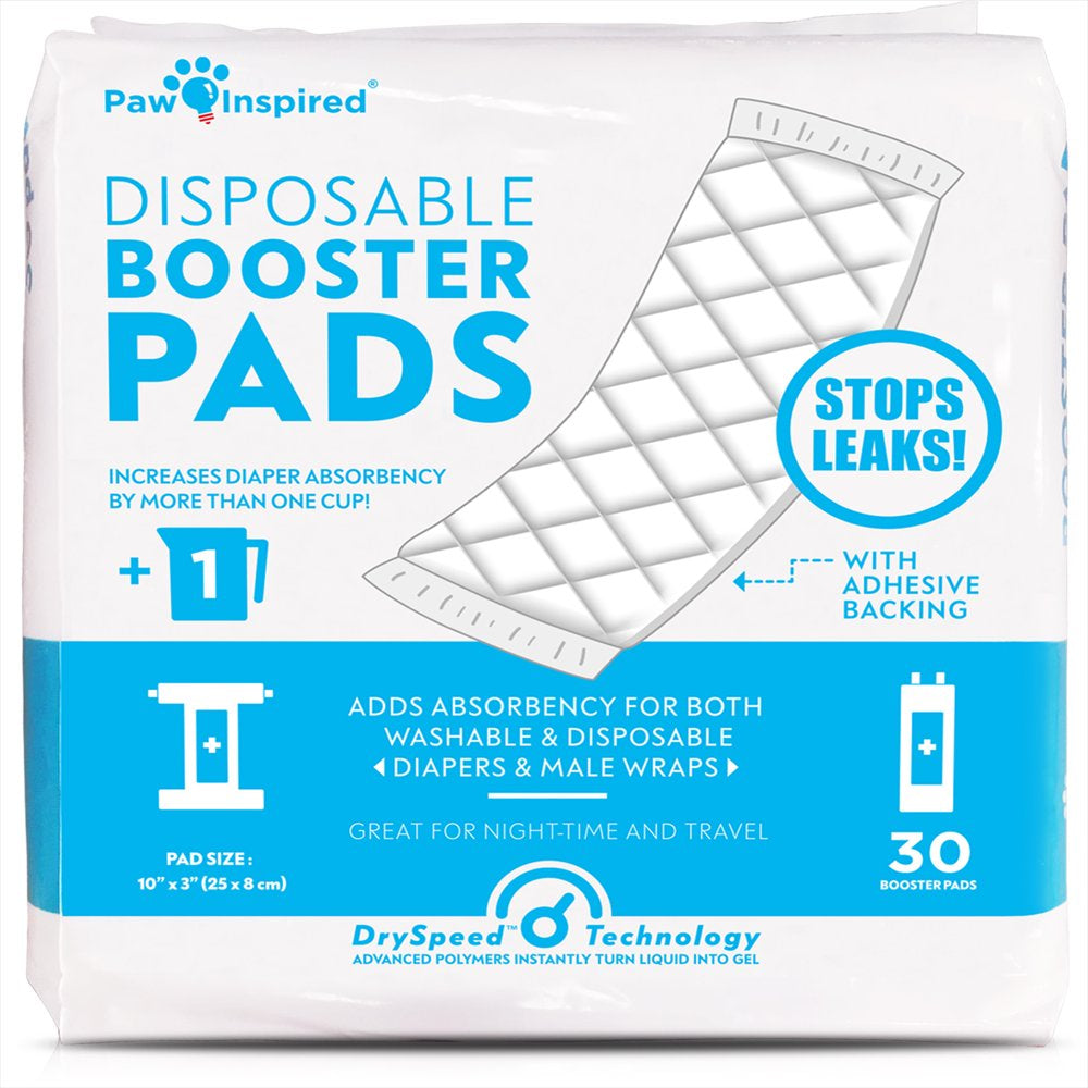 Paw Inspired 30Ct Dog Diaper Pads Diaper Liners Booster Pads | Add Absorbency to Male Dog Wraps Belly Bands and Female Dog Diapers Disposable and Washable| Puppy Doggie Cat Diapers Overnight Inserts Animals & Pet Supplies > Pet Supplies > Dog Supplies > Dog Diaper Pads & Liners Paw Inspired   