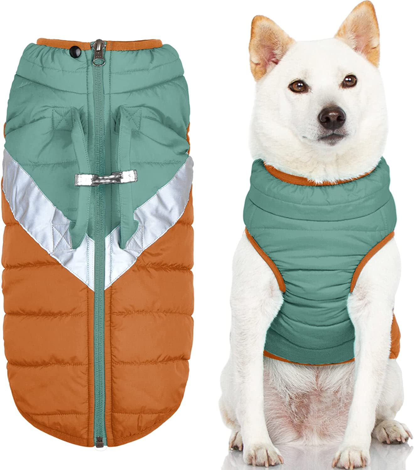 Gooby Mountaineer Dog Jacket - Jade, Medium - Warm Zip up Coat with Lift Handle and Dual O Ring Leash - Winter Water Resistant Small Dog Sweater - Dog Clothes for Small Dogs and Medium Dogs Animals & Pet Supplies > Pet Supplies > Dog Supplies > Dog Apparel Inafiction USA, Inc. dba Gooby Pet Fashion Jade Large chest (20.25") 