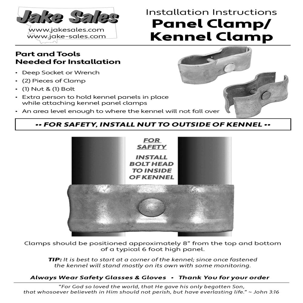 Jake Sales Brand - Chain Link Fence Panel / Kennel Clamps - for 1-3/8" Panel Frames. Each