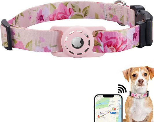 Konity Airtag Dog Collar, Compatible with Apple Airtag 2021, Polyester Pet Cat Puppy Collar with Silicone Airtag Holder for Small, Medium, Large, & Extra Large Dogs, Pink Rose, S: 9.8''-15.7'' Neck Electronics > GPS Accessories > GPS Cases Konity Pink Rose S: 9.8"-15.7" neck 