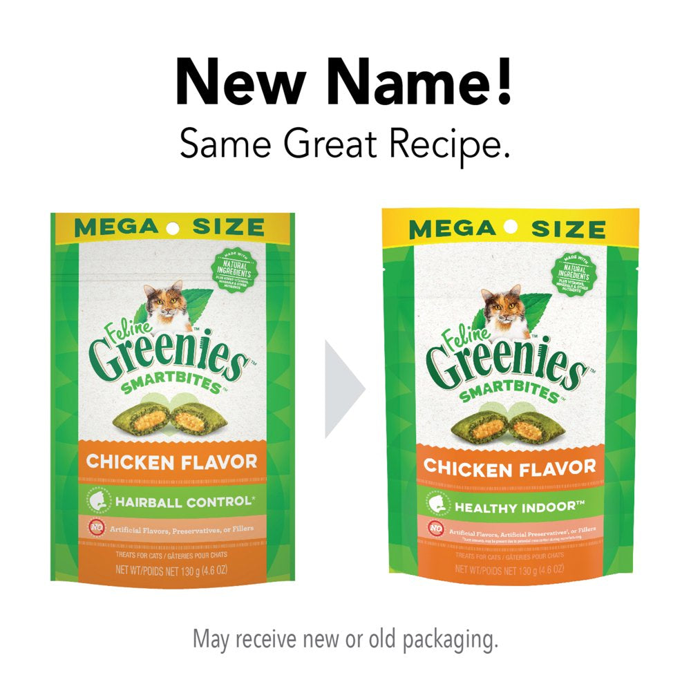 FELINE GREENIES SMARTBITES HEALTHY INDOOR Natural Treats for Cats, Chicken Flavor, 4.6 Oz. Pouch Animals & Pet Supplies > Pet Supplies > Cat Supplies > Cat Treats Mars Petcare   