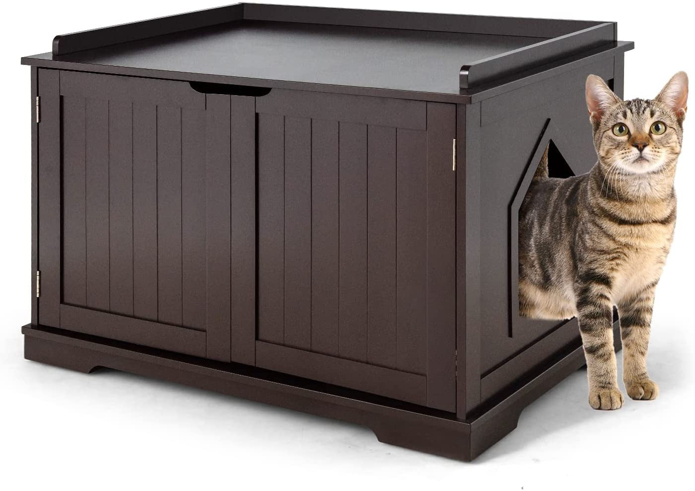 Cat Litter Box Enclosure, Wooden Cat Washroom Bench Cabinet with Door and Removable Divider, Large Enclosed Cat Litter Box Furniture Hidden. Animals & Pet Supplies > Pet Supplies > Cat Supplies > Cat Furniture ALLJOY Brown  