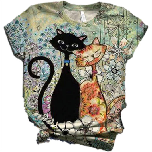 NGMQ Funny Cat Print Women Short Sleeve plus Size T-Shirt Animals & Pet Supplies > Pet Supplies > Cat Supplies > Cat Apparel NGMQ Black XL 