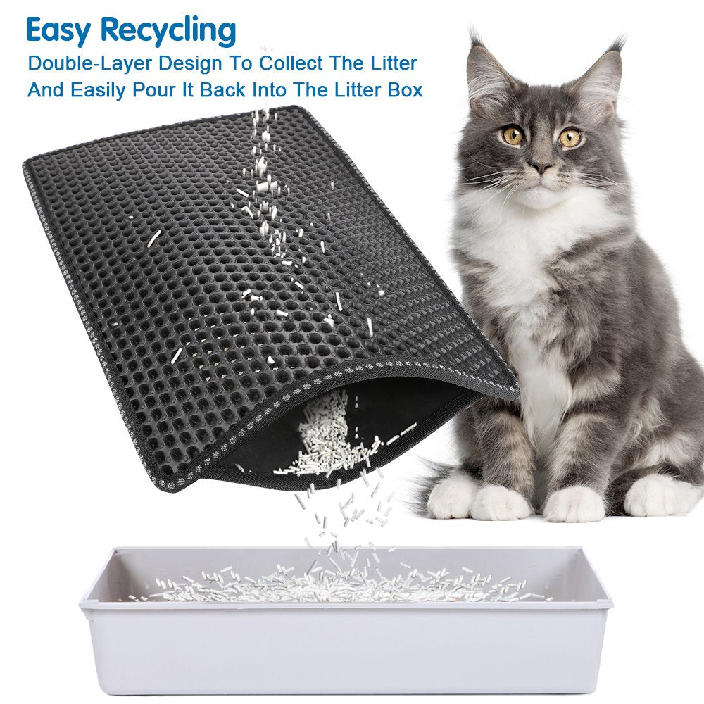 Cosotower Cat Litter Mat, Litter Box Trapping Mat, 21 X 14 Inch Double Layer Mat, Scatter Control Layer Mat for Kitty, Urine & Waterproof, Washable, Easy Clean, Black Animals & Pet Supplies > Pet Supplies > Cat Supplies > Cat Litter Box Mats MOICO   