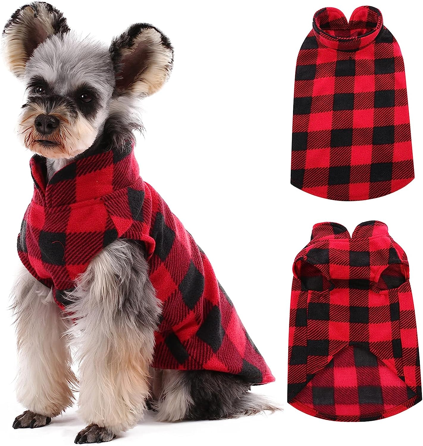 Kuoser Stretch Dog Fleece Vest, Soft Classic Plaid Basic Dog Sweater for Small Dogs & Cats, Warm Dogs Shirt Pullover Dog Coat Jacket Winter Dog Clothes for Teddy Chihuahua Yorkshire with Leash HOL Animals & Pet Supplies > Pet Supplies > Dog Supplies > Dog Apparel Kuoser Red Plaid Large (Pack of 1) 