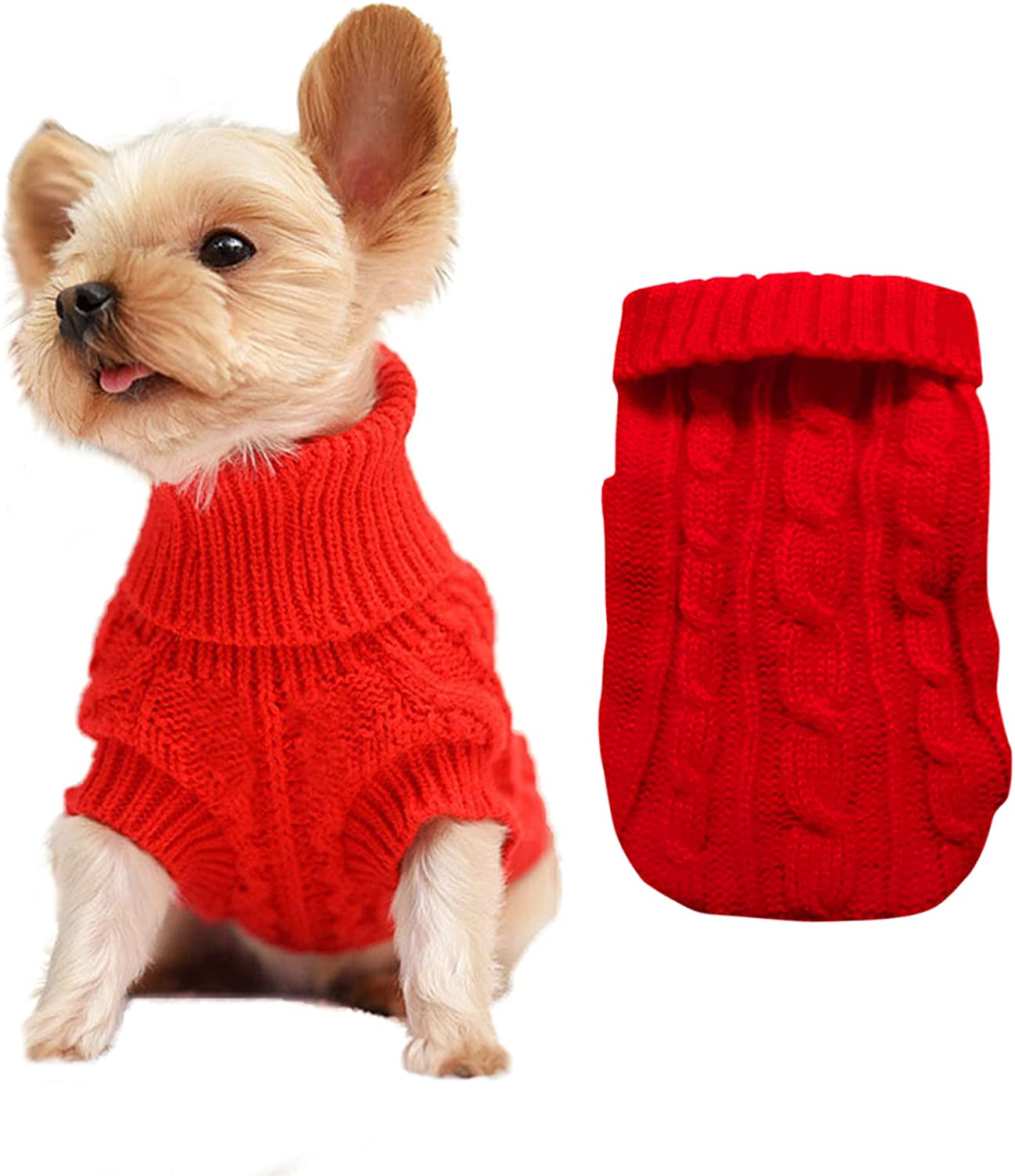 Dog Sweaters for Small Dogs, Pet Sweaters Classic Knitwear Winter Girl Boys Dog Clothes Chihuahua Coat Warm Puppy Costume Clothing Cute Doggie Sweater Apparel for Yorkie Christmas Animals & Pet Supplies > Pet Supplies > Dog Supplies > Dog Apparel SVVOOD Red S (2-3lb)-Chest 10.9 in, Back 7.8 in 