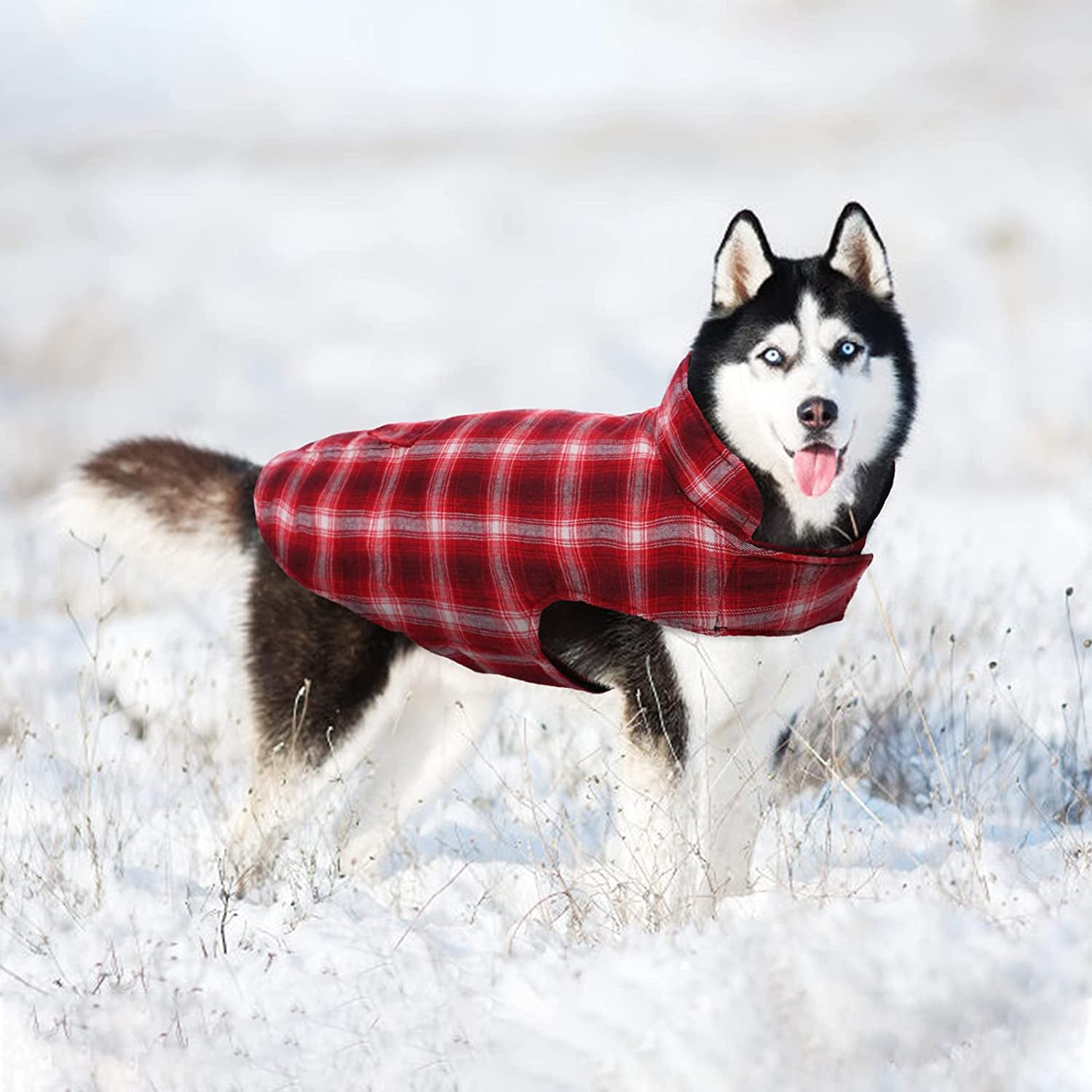 Kuoser Dog Winter Coat, Cozy Reversible British Style Plaid Dog Vest Winter Coat, Waterproof Windproof Warm Dog Apparel for Cold Weather Dog Jacket for Small Medium Large Dogs with Furry Collar L Animals & Pet Supplies > Pet Supplies > Dog Supplies > Dog Apparel Kuoser   