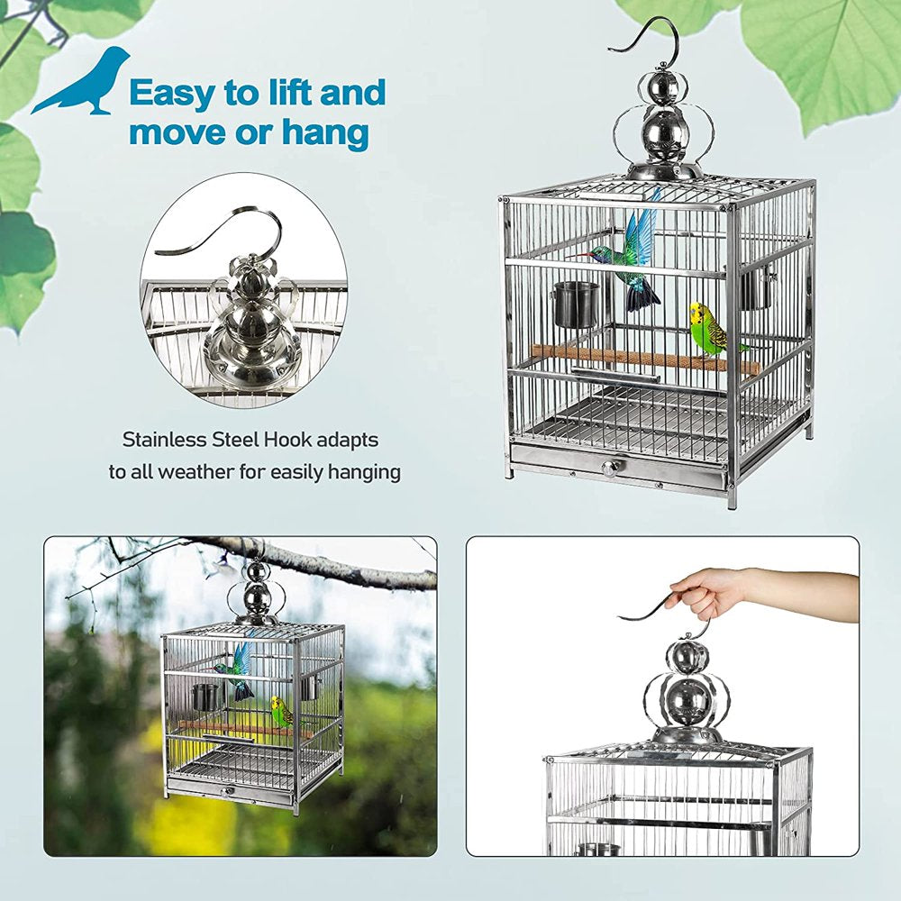 Bird Cage Open Top Standing Parrot Parakeet Cage with Rolling Stand Large Metal Bird Flight Cage for Conure Parekette Cockatiel Finch Macaw Cockatoo Pet House,Black,Height 34 Inch Animals & Pet Supplies > Pet Supplies > Bird Supplies > Bird Cages & Stands KOUPA   