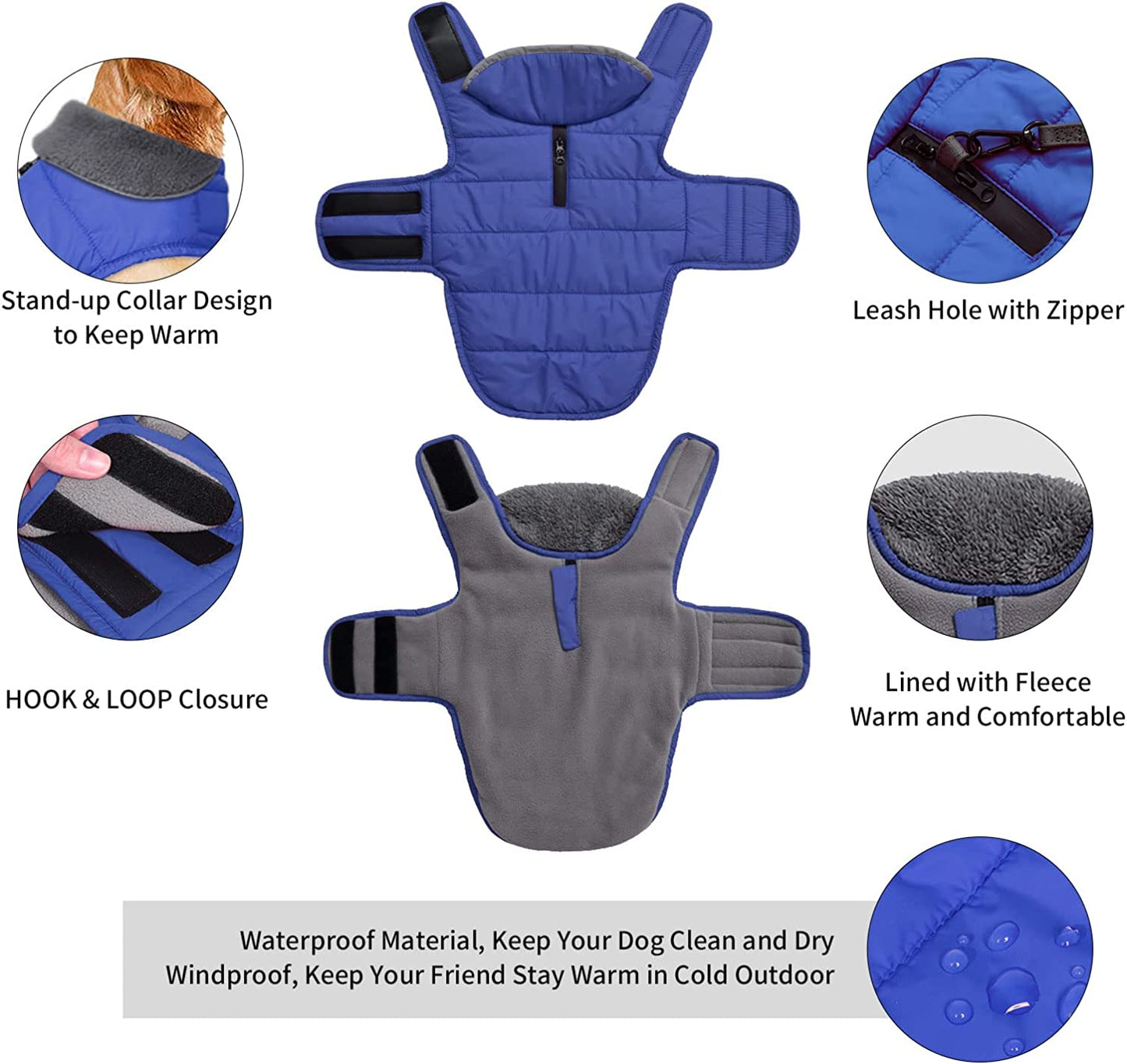 Waterproof Dog Coat, Christmas Dog Jacket for Cold Weather, Warm Reflective Dog Winter Appreal, Windproof Comfy Pet Vest for Small Medium Extra Large Dogs Pets Boy (Blue, XS) Animals & Pet Supplies > Pet Supplies > Dog Supplies > Dog Apparel Petglad   