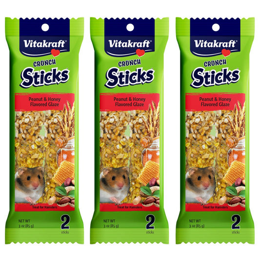 Vitakraft Crunch Sticks Hamster Treat - Peanut and Honey - Hamster Chew Sticks - Multi Pack of 3