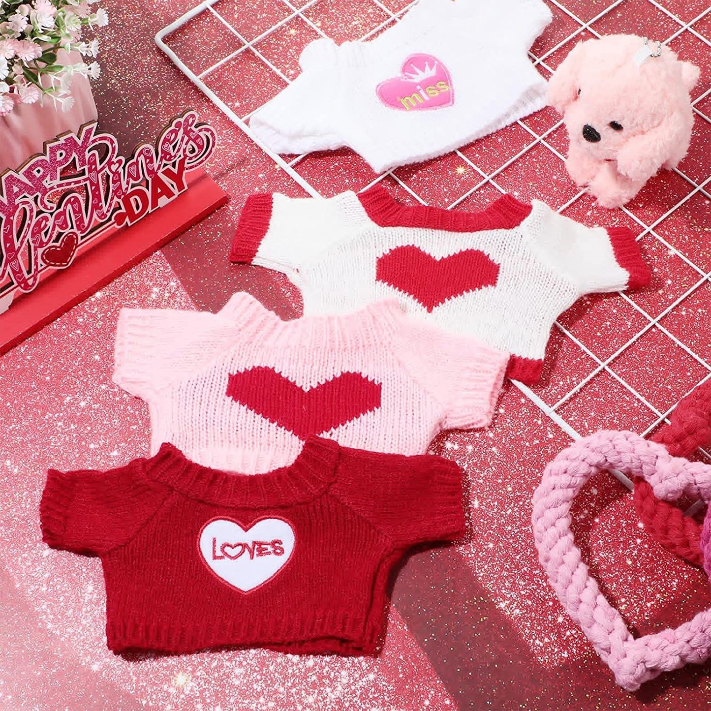 4 Pcs Ferret Clothes Hamster Sweater Guinea Pig Clothes Bunny Costume Knitted Sweatshirt for Warm Winter Valentine Christmas Vest Clothing Ferret Accessories Kit Small Animal Outfit (Heart Style) Animals & Pet Supplies > Pet Supplies > Dog Supplies > Dog Apparel Mixweer   