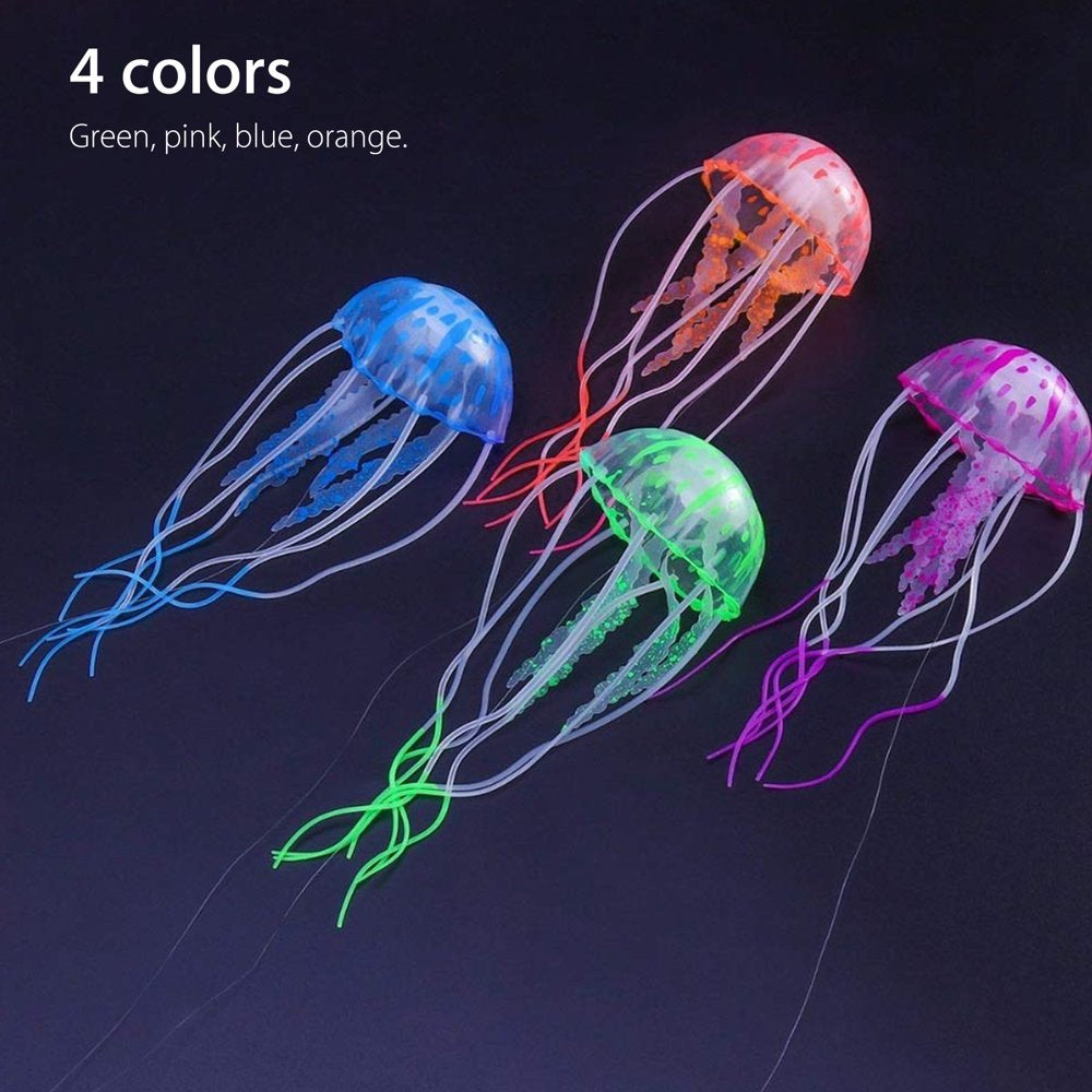 Jellyfish Aquarium Decorations, Eeekit 4Pcs Glowing Effect Artificial Jellyfish Aquarium Decor Fish Tank Silicone Ornament, Instant Suction Cup Installation Animals & Pet Supplies > Pet Supplies > Fish Supplies > Aquarium Decor EEEKit   