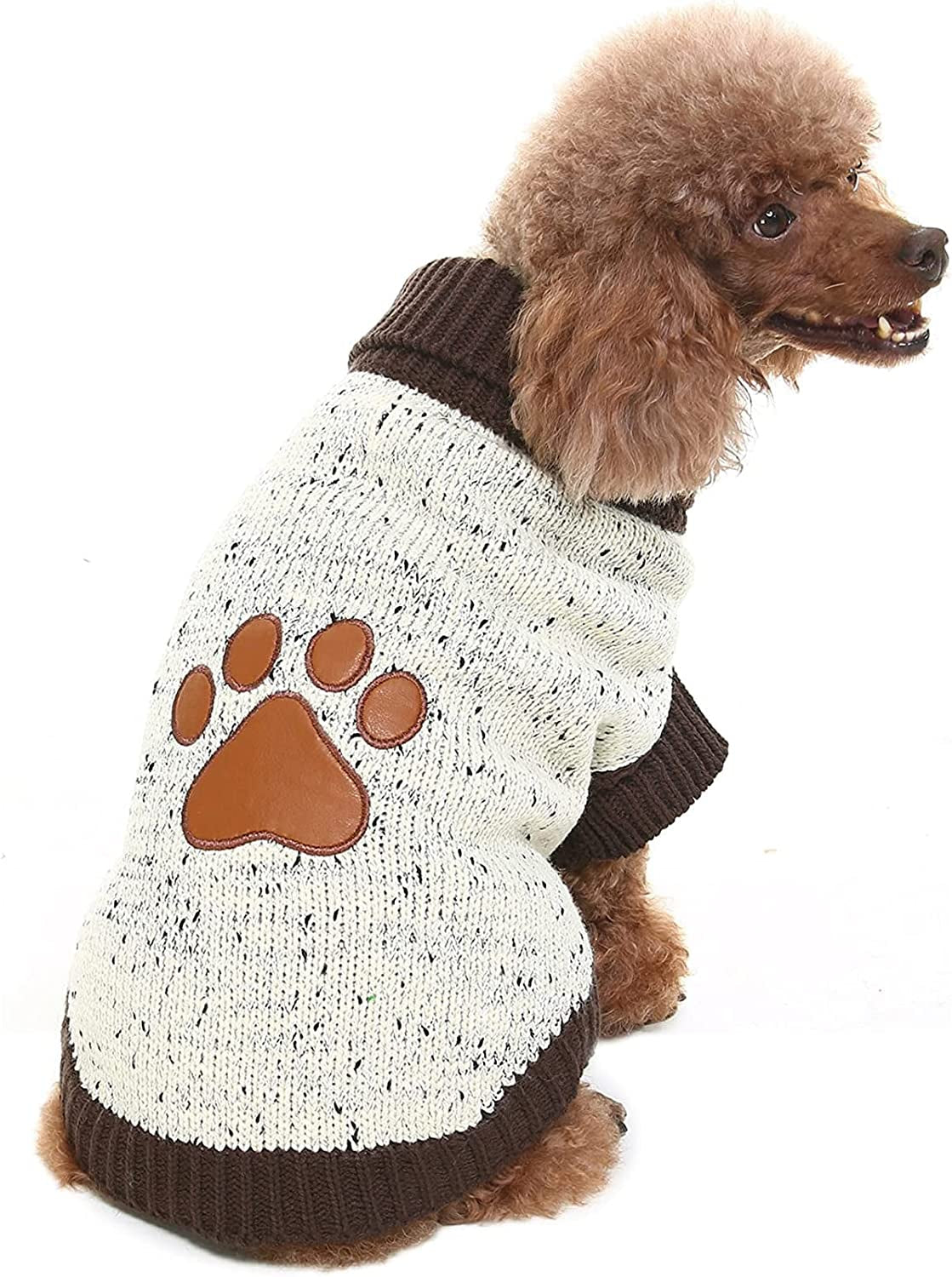 BINGPET Turtle Neck Dog Sweater - Brown Bone Pattern - Puppy Winter Warm Cloth for Small Medium Large Dogs Animals & Pet Supplies > Pet Supplies > Dog Supplies > Dog Apparel BBPET Paw Large 