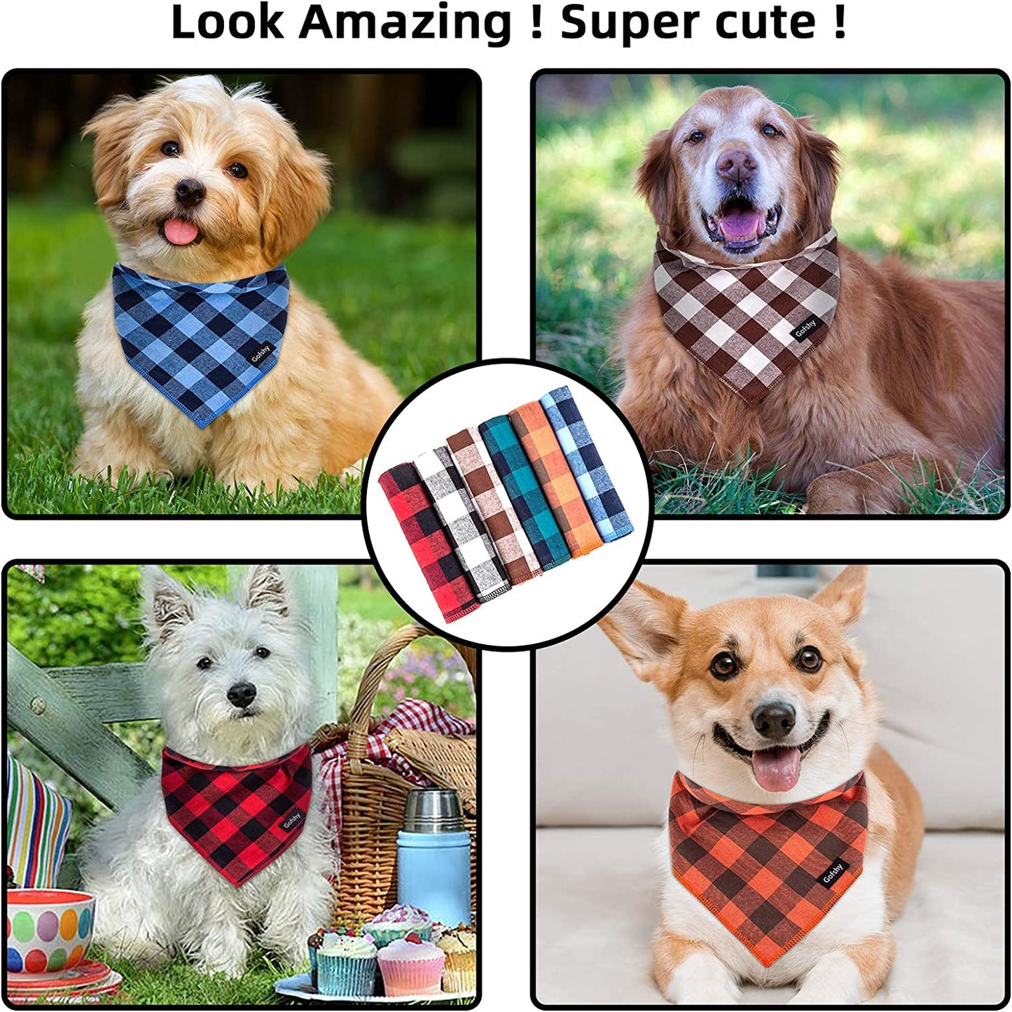 Gofshy Dog Bandanas Christmas Classic Buffalo Plaid 6PCS Dog Gifts Red Blue Green Orange Black Brown Dog Scarf Adjustable Kerchief for Small Medium Large Dogs Cats Puppy Bandana(M) Animals & Pet Supplies > Pet Supplies > Dog Supplies > Dog Apparel youyishi   