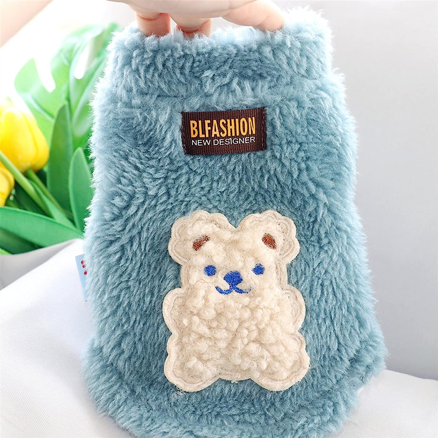 Loyanyy Plush Dog Coat Cute Bear Dog Cat Clothe Soft Warm Pet Vest Puppy Kitten Winter Sweater Fleece Dog Apparel for Cold Weather Blue Small Animals & Pet Supplies > Pet Supplies > Dog Supplies > Dog Apparel Loyanyy   